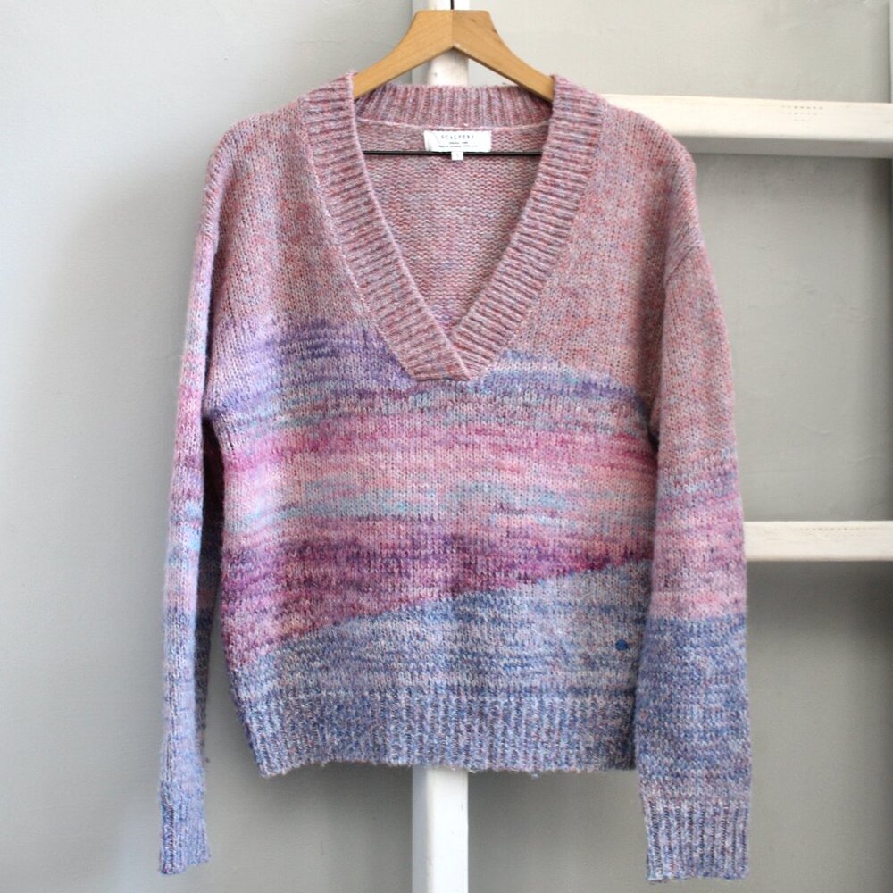 Scalpers Purple Blue Ombre Wool Alpaca Blend V-Neck Pullover Sweater Size Small